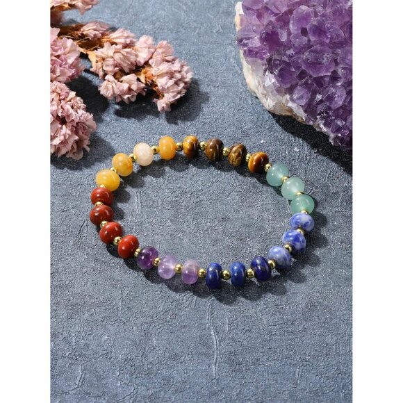 Stretch-7 Chakra Crystals Yoga Stone Bead Chakra Relax Bracelet for Womens Mens - Picture 7 of 7